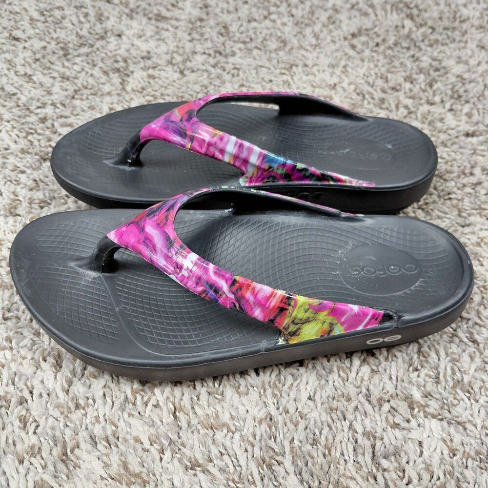 Oofos Oolala Luxe Recovery Thong Sandals Womens 39 EU 8 US Limited Neon Rose